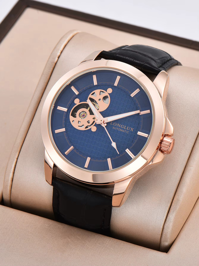 LONGLUX Automatikuhr, Skelett, Roségold, Messing, Leder, Herren - Bild 2