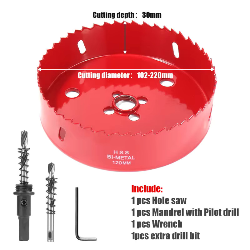 Onmaiwei Bi-Metall Lochsäge Bohrer aus HSS Stahl in Rot, Durchmesser: 102-220 mm - Bild 2