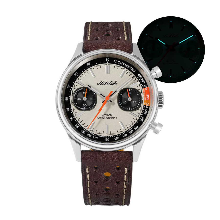 Militado Chronograph, Quarz, Edelstahl, Saphirglas, 40 mm, Leder, Unisex - Bild 7
