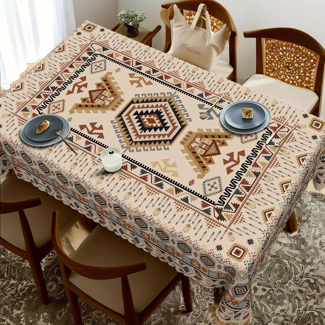 Rechteckige Tischdecke von JMG Household Supplies mit böhmischem Geometrie-Druck in Beige, wasserabweisend und waschbar, B/T/H: 100 x 160 cm - Bild 1