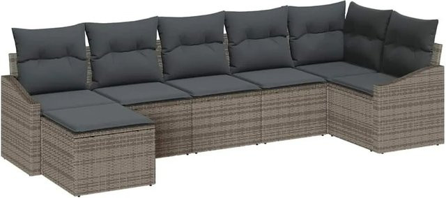 vidaXL Garten-Sofa-Set aus Poly-Rattan mit 7 Teilen und Kissen in Grau - Bild 1