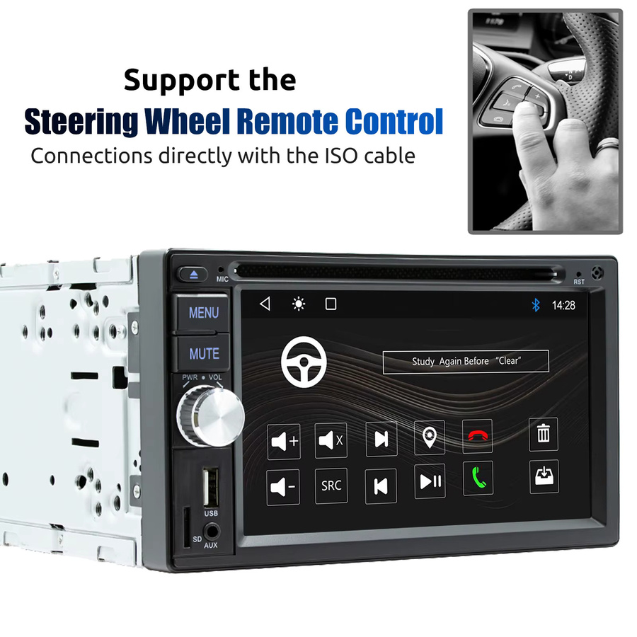 MOPECT Doppel-DIN Autoradio mit 6,2 Zoll Display, Kabelloses Carplay und Android Auto, CD-DVD-Player, Bluetooth, USB, AUX, FM und Mirror Link in Schwarz - Bild 4