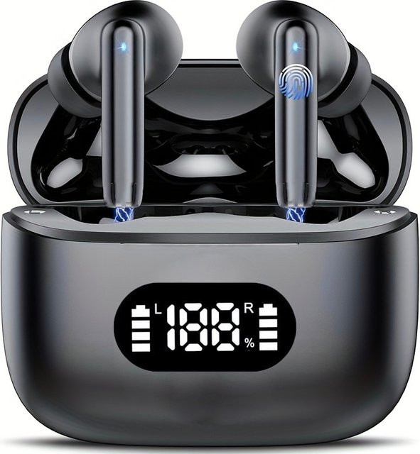 UYUXIO Kabellose TWS-Ohrhörer in Schwarz mit 40 dB Geräuschunterdrückung, Bluetooth 5.3, 6 Mikrofone mit ENC, LED-Anzeige und Transparenzmodus - Bild 1