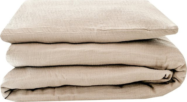 Julius Zöllner Bettwäsche Terra Musselin aus Baumwolle in Beige, Set bestehend aus Kopfkissenbezug (Breite: 35 cm, Höhe: 40 cm) und Bettdeckenbezug (Breite: 80 cm, Höhe: 80 cm) - Bild 1