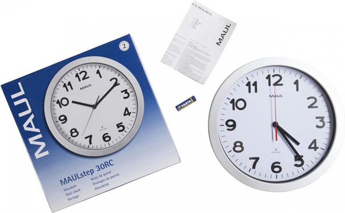 MAUL Funkuhr MAULstep Wanduhr in Silber und Weiß, rund, Durchmesser: 30 cm, Batteriebetrieb - Bild 1