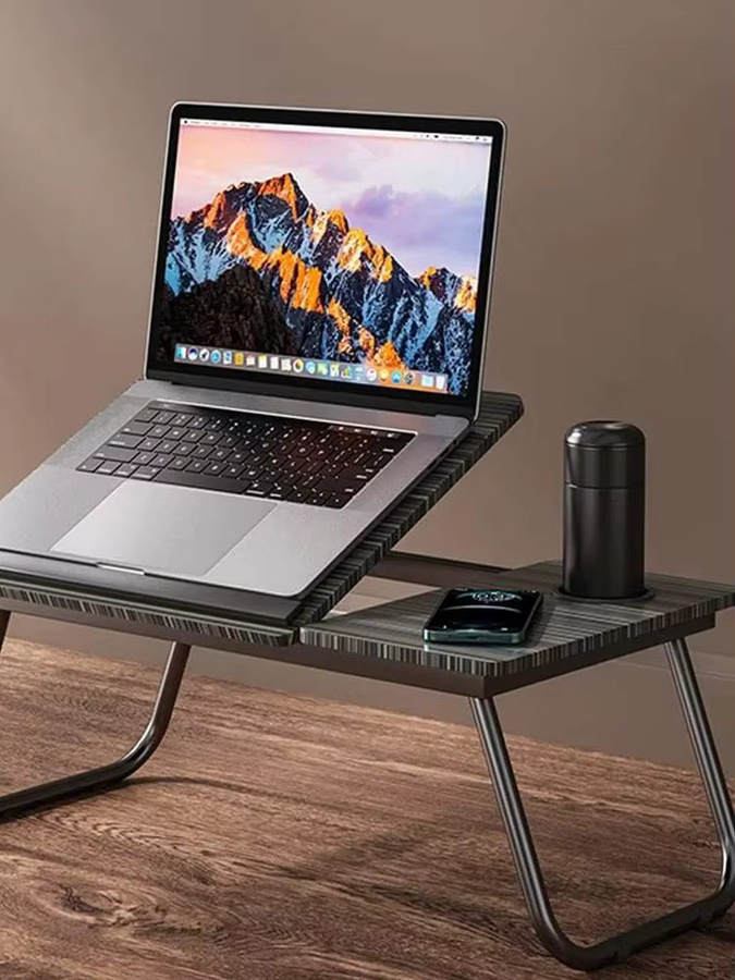 LONENESSL Klappbarer Laptop-Tisch mit Höhenverstellung und Neigefunktion, Multifunktionstisch für Bett und Sofa mit Getränkehalter - Bild 4