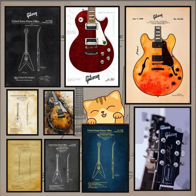 G-Gibson HD-Anime Gitarrenposter in Schwarz, selbstklebend und wasserfest für deine Heimdekoration - Bild 1