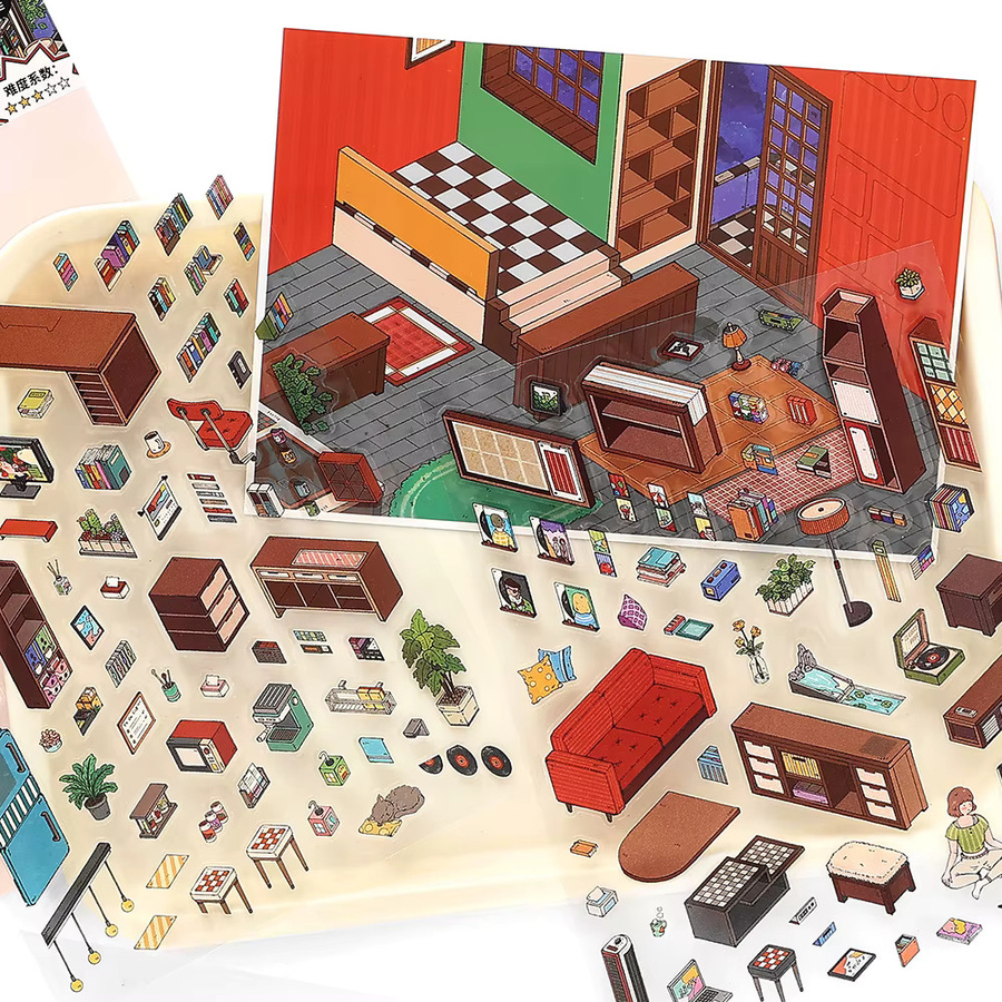Kawaii 3D DIY Landschaftsaufkleber Set mit Home Diary und Taschenkabinenszenen in Multicolour aus Papier - Bild 5