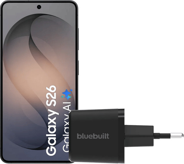Samsung Galaxy S26 256GB Schwarz 5G mit BlueBuilt 65 Watt Ladegerät Schwarz - Bild 1