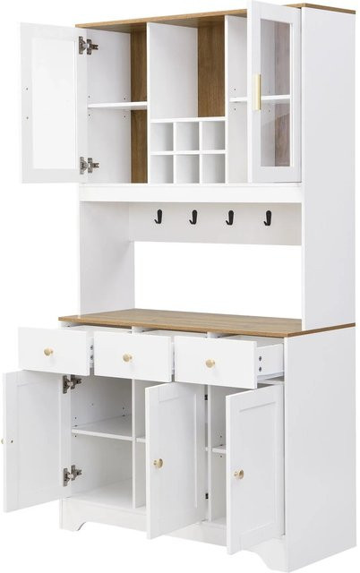 okwish Hochschrank mit Holzmaserung in Weiß, B/T/H: 94.5 x 30 x 175.5 cm - Bild 1