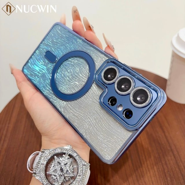 Transparente TPU-Hülle mit Glitzer-Effekt und gerippten Streifen für Samsung Galaxy S26 S25 S24 S23 S22 Ultra Plus FE, Silber - Bild 1