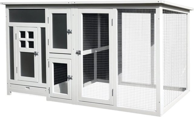 PawHut Hühnerstall aus Tannenholz mit Nistkasten in Weiß und Grau, B/H/T: 75 x 160 x 80 cm - Bild 1