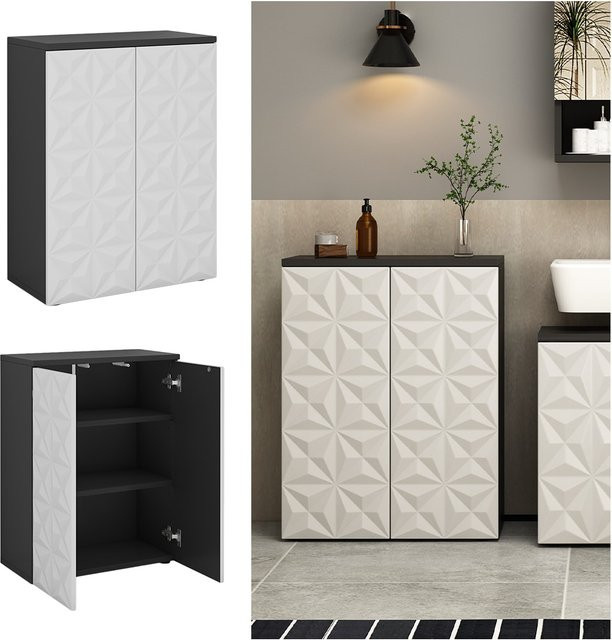 Vicco Badschrank Edge modern Schwarz Weiß B: 60 cm, H: 80 cm, T: 30 cm mit 2 Türen und 3 Fächern - Bild 1