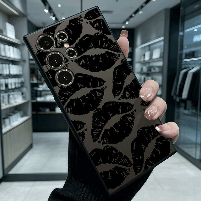 Stoßfeste TPU Handyhülle mit Vintage Lippenmuster in Schwarz für Samsung Galaxy S22 S23 S24 S25 S26 Ultra sowie A16 A35 A55 - Bild 1