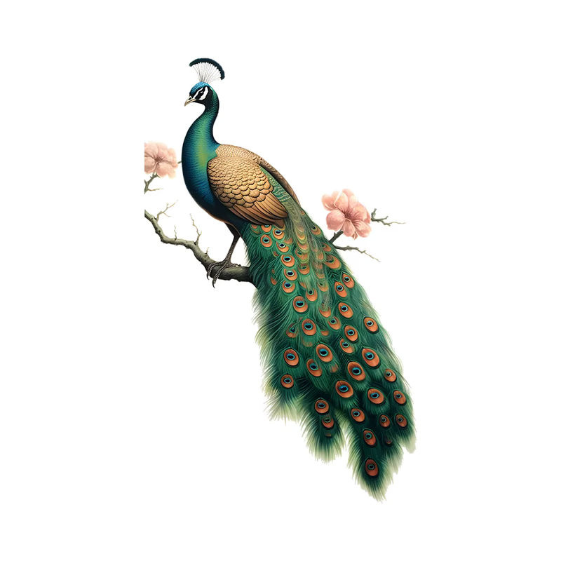 Selbstklebender Wandaufkleber mit Pfau und Zweigen in Vintage-Optik, mehrfarbig und schwarz - Bild 5