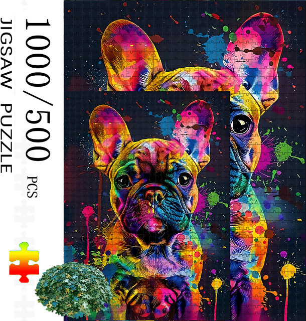 AZNM Französische Bulldogge Puzzle, bunt - Bild 1