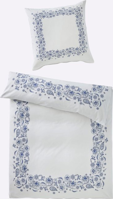 Heine Home Bettwäsche aus 100% Baumwolle in Mako-Satin mit Reißverschluss, Farben: Weiß und Blau, Unisex - Bild 1