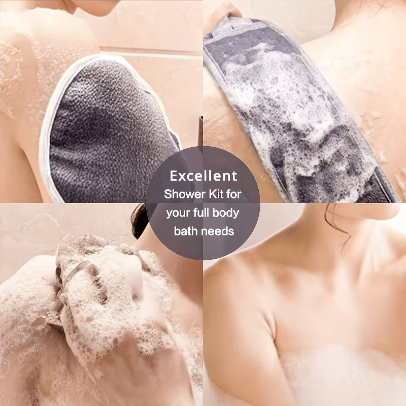 3-teiliges Bade-Rückenschrubber-Set, Luffa-Schwamm, Badehandschuh, Peeling-Badetuch - Bild 4
