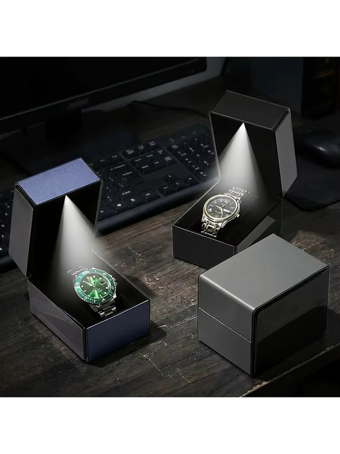 FancyWrist Uhrenbox PU-Leder, LED-Beleuchtung, Schwarz, Unisex - Bild 5