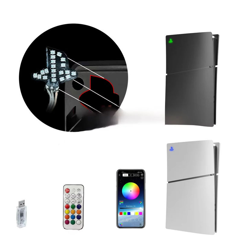 JazPlate RGB LED Logo Licht für PS5 Slim und PS5 Pro mit Musik-Synchronisierung, mehrfarbige DIY-Dekoration aus Kunststoff - Bild 6