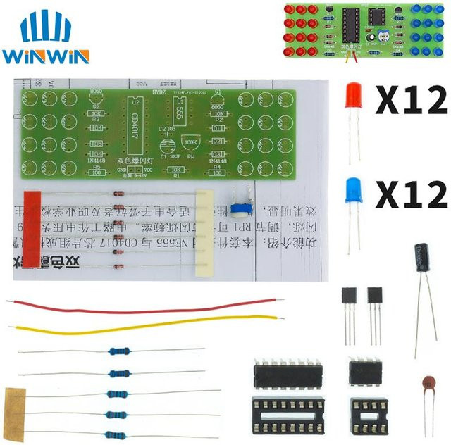 AITEWIN ROBOT DIY LED Elektronik-Blinklicht-Kit mit NE555 und CD4017 IC in Rot, Blau und Multicolour - Bild 1