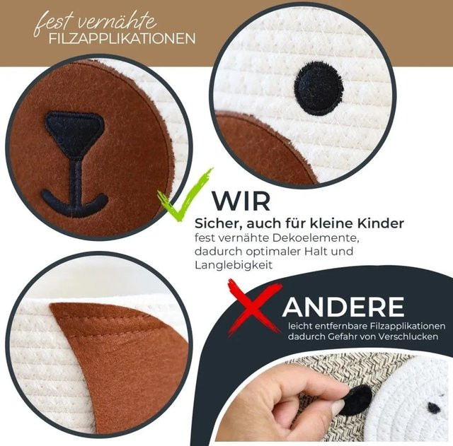 HMF Aufbewahrungskorb 3er Set aus Baumwolle mit versteckten Griffen für Kinderzimmer und Haustiere - Bild 1