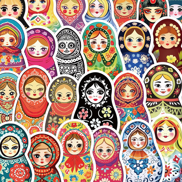 50 Stück Russische Nist Puppen Aufkleber im Retro-Stil, bunte DIY-Dekorationsaufkleber für Gepäck, iPad, Gitarre und Skateboard - Bild 1