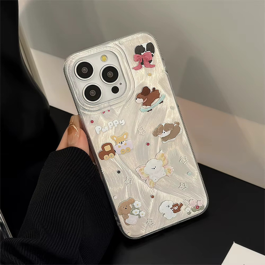MUQGEW Stoßfeste Handyhülle mit süßem Cartoon-Skateboard-Welpen Design für iPhone 11 bis iPhone 16 Pro Max, Transparent - Bild 4