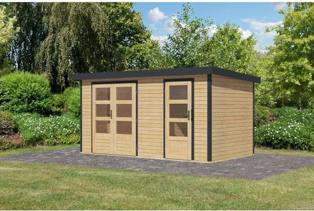 Karibu Gartenhaus Alfredo aus Fichte und Metall in Naturbelassen/Anthrazit mit Trapezblechdach, B/T/H: 400 x 209 x 213 cm - Bild 1