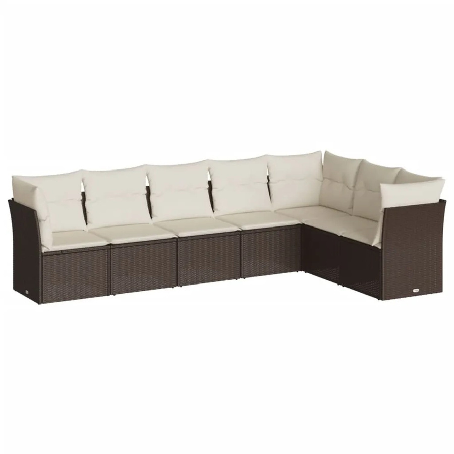 vidaXL 7-teilige Garten-Sofagarnitur in L-Form aus braunem PE-Rattan mit Kissen und Stauraum - Bild 2