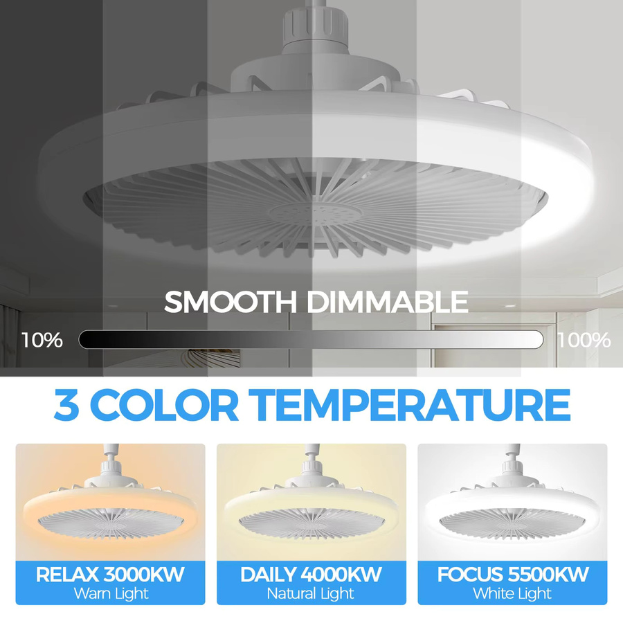 IRALAN Deckenventilatorlampe in Weiß mit Fernbedienung und dimmbarer LED-Beleuchtung, modernes rundes Design - Bild 3