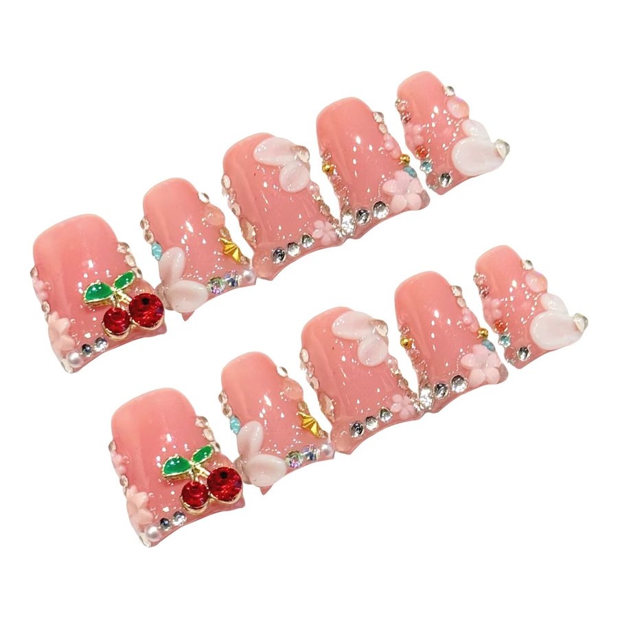 YADORNOS Kunstnägel, Rosa Kirsch, 3D-Design, Glänzend, 10 Stück - Bild 3