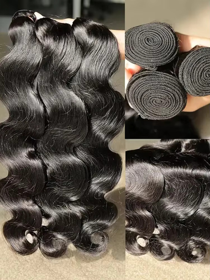Fuduete Body Wave Echthaar-Extensions, Lockige Brasilianische Haarwebungen - Bild 5