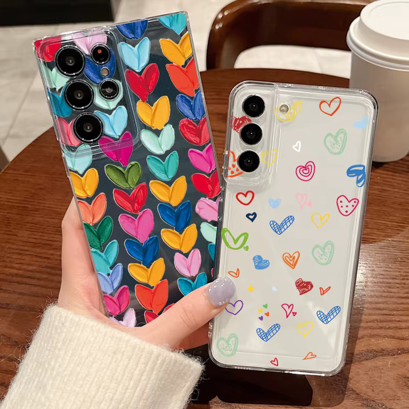 MOESOE Handyhülle mit buntem Herzmuster für Samsung Galaxy S26 S25 S24 S23 Ultra S22 Plus S21 FE Edge, transparente weiche TPU-Schutzhülle - Bild 1