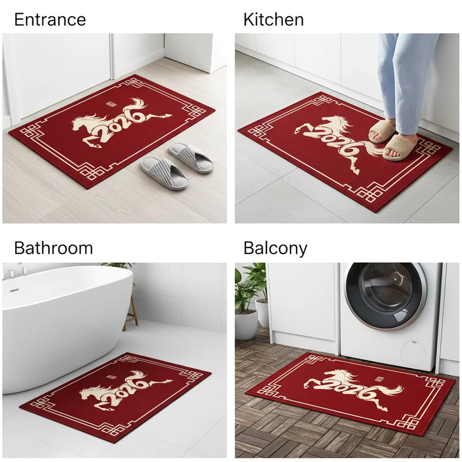 VIKAMA Fußmatte Jahr des Pferdes Chinesische Neujahrsdekoration Rot B: 60,0 cm, T: 40,0 cm - Bild 3