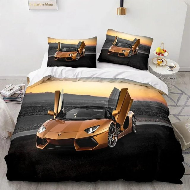 Gu Tao Bettwäsche Set Sportwagen Supercar Rennwagen für Kinder, Farbe Orange, B/H: 180 x 220 cm, 3-teilig - Bild 1