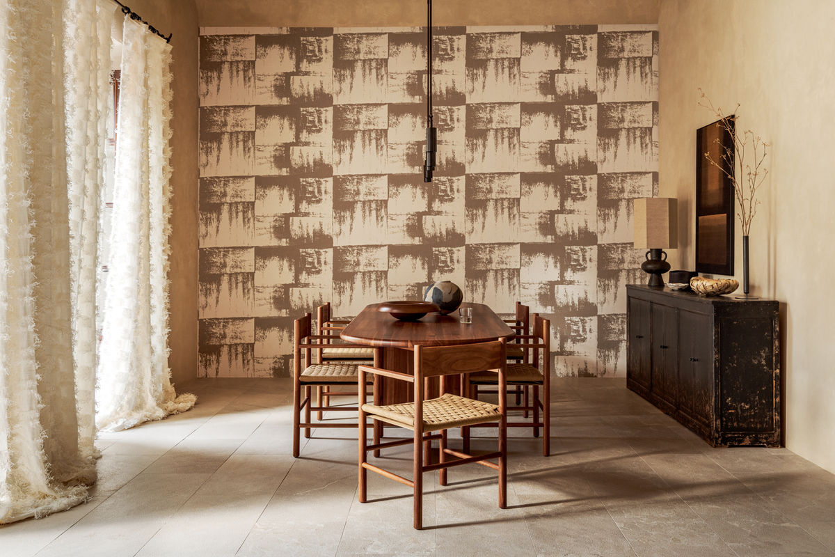 Élitis Wallpaper Muse RM 1047 02 in Gold, Grau und Weiß mit abstraktem geometrischem Textildesign - Bild 3