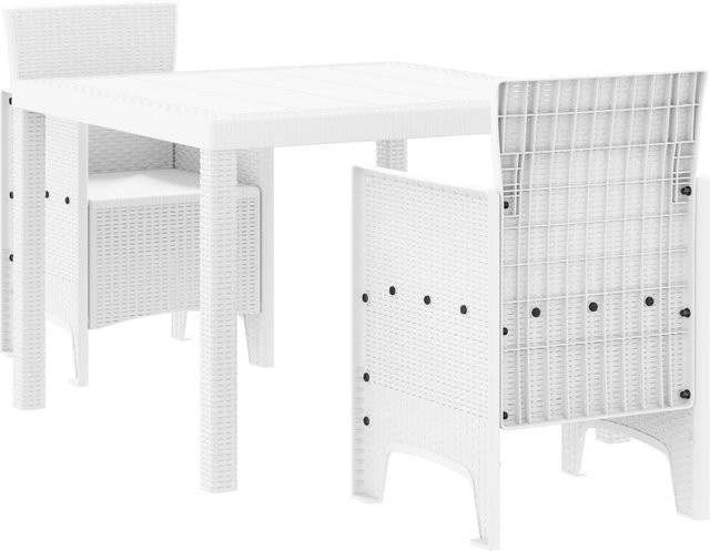 vidaXL 3-tlg Garten-Essgruppe aus Poly Rattan in Weiß für Garten und Terrasse - Bild 1
