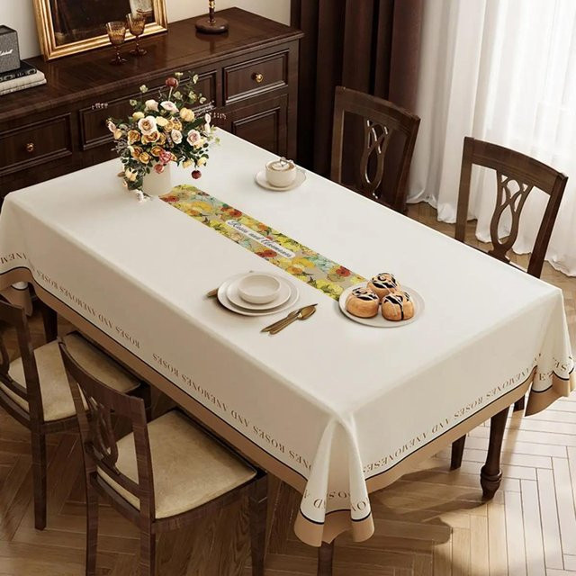 JINGYUE Pet Tischdecke aus PVC mit floralem Design, wasserabweisend und hitzebeständig, weiß, B/T: 90 x 90 cm - Bild 1
