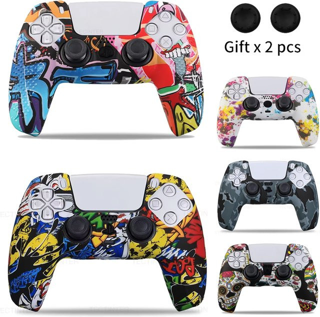 TECTINTER Silikon Schutzhülle für PS5 Controller in Weiß und Multicolour mit Anti-Slip Funktion - Bild 1