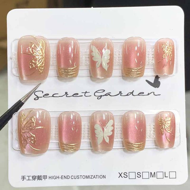 Nagelspitzen zum Aufdrücken, rosa lila Schmetterlings-Design, Glänzend, 10 Stück, Kinder - Bild 1