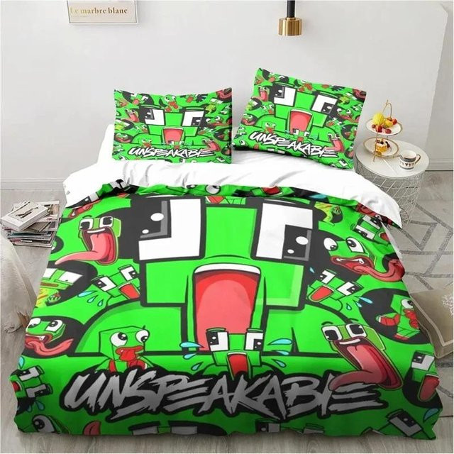Cartoon Bettwäsche-Set mit lustigem Tier-Design, 2-teilig, Grün, B/H: 70 x 133 cm - Bild 1