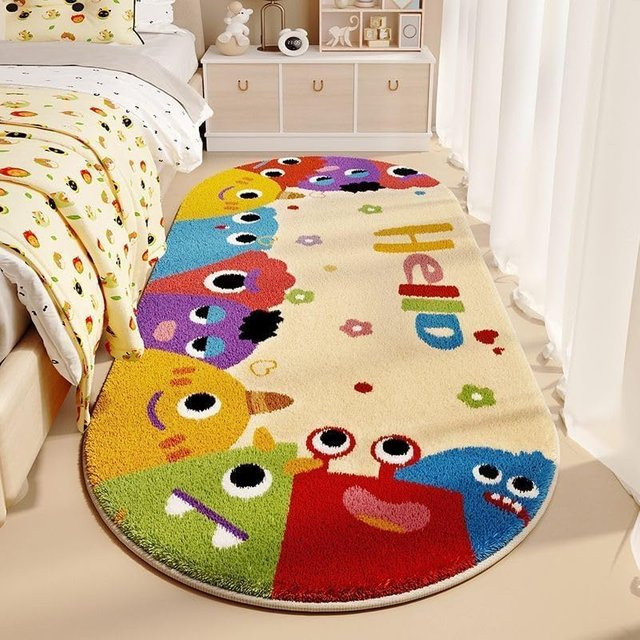 VIKAMA Bunter Monster-Teppich in Oval, weich und rutschfest, Mehrfarbig - Bild 1