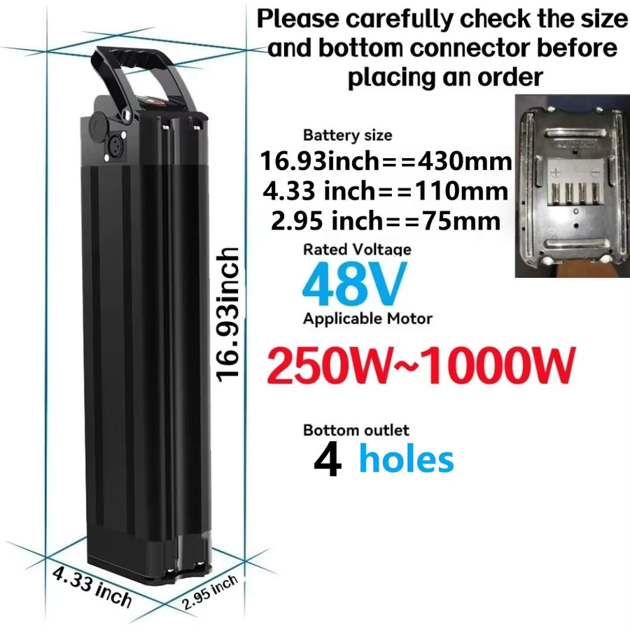 Aleaivy Silver Fish Lithium-Akku 48V mit integriertem BMS für faltbare Citybikes (250W-1000W Motor), inklusive 2A Ladegerät, Farben: Silber/Schwarz - Bild 2