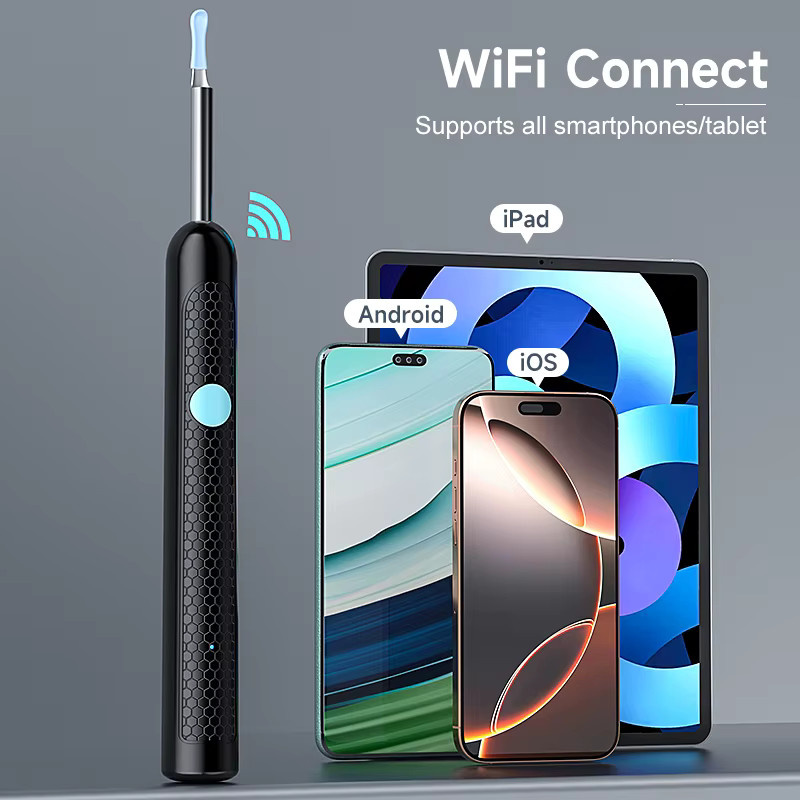 VISHRT Digitales Otoskop mit Kamera und Ohrenlöffel als Video-Endoskop zur Ohrenschmalz-Entfernung für iPhone und Android-Smartphones, Weiß - Bild 3