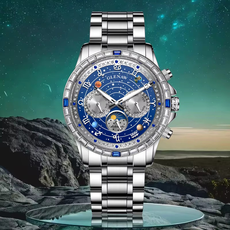 Glenaw Armbanduhr Automatik, Edelstahl, Roségold, Diamant, Herren - Bild 2