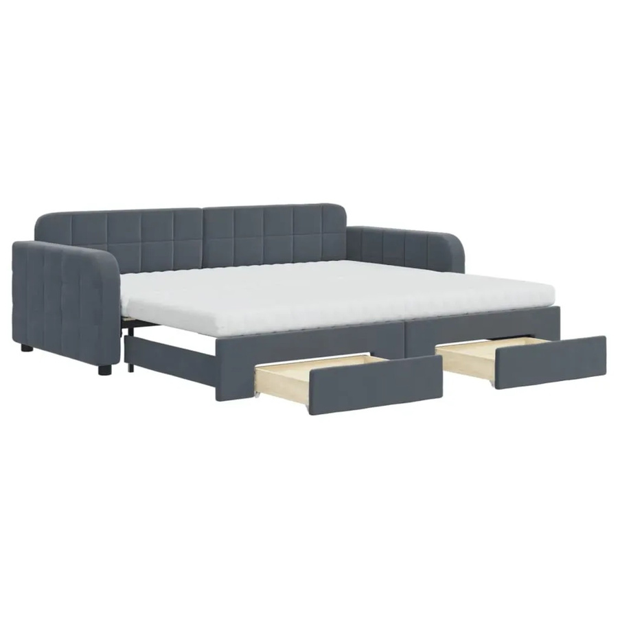 vidaXL Tagesbett ausziehbar mit Schubladen in Dunkelgrau aus Samt, B/T/H: 90 x 200 x 71 cm - Bild 2
