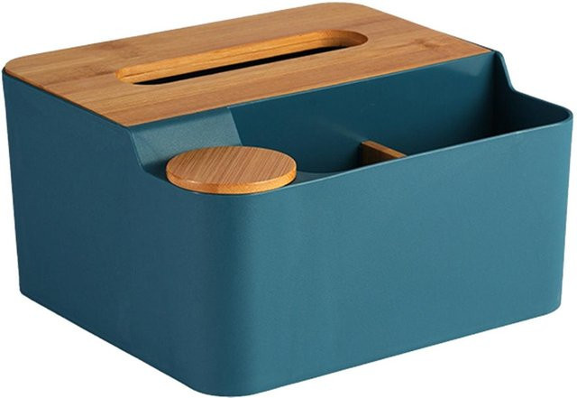 Multifunktionale Taschentuchbox von CosyHome aus Kunststoff mit Holzdeckel in Blau - Bild 1