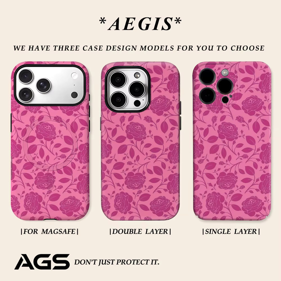 Potdemiel Handyhülle Pink Rose Weave für iPhone 17 16 15 14 13 Pro Max Plus mit Magnetfunktion und Double-Layer Tough Case Design - Bild 2