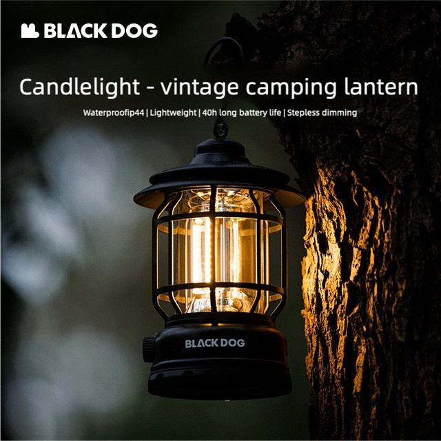 Blackdog Vintage Camping Laterne in Schwarz, wiederaufladbare Outdoor-Leuchte mit warmweißem Licht für Zelt und Garten - Bild 1